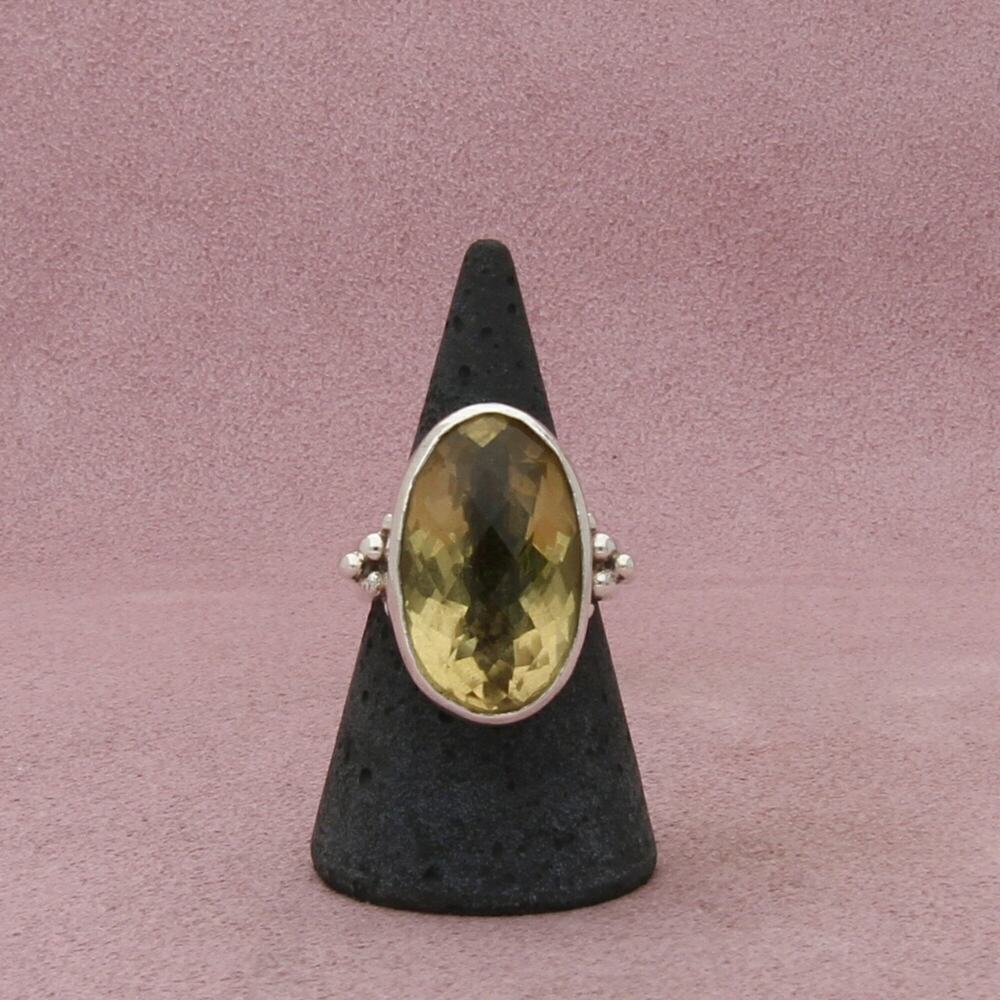 sterling silver vintage elongated faceted citrine ring size 8